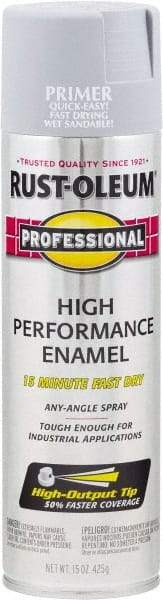 Rust-Oleum - 15 oz Gray Aerosol Primer - 14 Sq Ft/Gal, Direct to Metal, Quick Drying, Interior/Exterior - Caliber Tooling