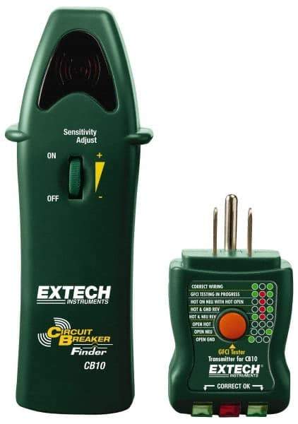 Extech - 110 to 125 VAC, 47 to 63 Hz, LED Display Circuit Breaker Finder - 9 Volt, Includes Battery, GFCI Transmitter, Receiver - Caliber Tooling