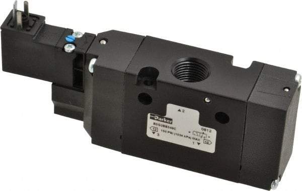 Parker - 3/8", 3-Way Body Ported Stacking Solenoid Valve - 24 VDC, 1.4 CV Rate, Air Return, 2.4" High x 5.29" Long - Caliber Tooling