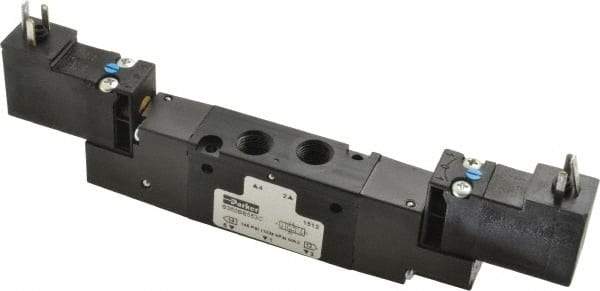 Parker - 4-Way Body Ported Stacking Solenoid Valve - 120 VAC, 0.6 CV Rate, 6.44" Long - Caliber Tooling