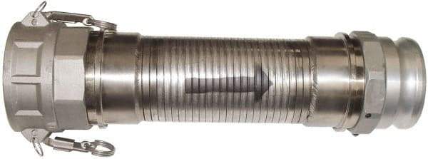 Kuriyama of America - 120" OAL, 3" ID, Flexible Metal Hose Assembly - 3" Fitting, Part A Adapter x Part D Coupler End Connections, Aluminum Fitting, 304 Stainless Steel Hose - Caliber Tooling