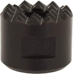 Fairlane - 1/4-28 Thread, 5/8" Diam, 1/2" High, Threaded, Fine Tooth Grade Diamond Serration Tooth Pattern, High Speed Steel, Round Positioning Gripper - 3/16" Flat Width, Black Oxide Coated - Caliber Tooling