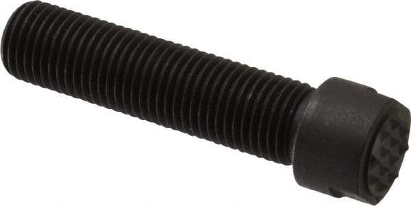 Fairlane - Serrated Tooth, 3/8-24, 1/8" Internal Hex, 1-1/2" Shank Length, 1-1/2" Thread Length, Black Oxide Finish, Round Head, Adjustable Positioning Gripper - 3/8" Pad Diam, 1/2" Hex, 0.15" Head Height, Extra Fine Tooth Grade - Caliber Tooling