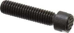 Fairlane - Serrated Tooth, 3/8-16, 1/8" Internal Hex, 1-1/2" Shank Length, 1-1/2" Thread Length, Black Oxide Finish, Round Head, Adjustable Positioning Gripper - 3/8" Pad Diam, 1/2" Hex, 0.15" Head Height, Extra Fine Tooth Grade - Caliber Tooling