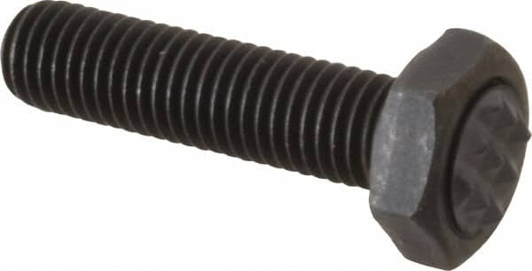 Fairlane - Serrated Tooth, 1/4-28, 1" Shank Length, 7/8" Thread Length, Black Oxide Finish, Hex Head, Adjustable Positioning Gripper - 5/16" Pad Diam, 7/16" Hex, 13/64" Head Height, Extra Fine Tooth Grade - Caliber Tooling