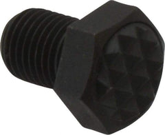 Fairlane - Serrated Tooth, 3/8-24, 1/2" Shank Length, 1/2" Thread Length, Black Oxide Finish, Hex Head, Adjustable Positioning Gripper - 1/2" Pad Diam, 9/16" Hex, 9/32" Head Height, Fine Tooth Grade - Caliber Tooling