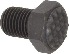 Fairlane - Serrated Tooth, 3/8-24, 1/2" Shank Length, 1/2" Thread Length, Black Oxide Finish, Hex Head, Adjustable Positioning Gripper - 1/2" Pad Diam, 9/16" Hex, 9/32" Head Height, Extra Fine Tooth Grade - Caliber Tooling