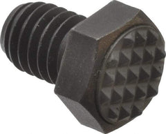 Fairlane - Serrated Tooth, 3/8-16, 1/2" Shank Length, 1/2" Thread Length, Black Oxide Finish, Hex Head, Adjustable Positioning Gripper - 1/2" Pad Diam, 9/16" Hex, 9/32" Head Height, Extra Fine Tooth Grade - Caliber Tooling