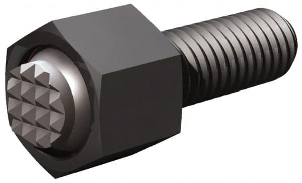 Fairlane - 5/16-18, 1-1/2" Thread Length, 5/16" Ball Diam, Serrated Ball Pad Surface, Alloy Steel, Black Oxide, Hex Head, Swivel Action Gripper Assemblies - 7/16" Head Height, 1/2" Hex, 5/16" Contact Diam, High Speed Steel Ball - Caliber Tooling