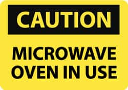 NMC - "Caution - Microwave Oven in Use", 10" Long x 14" Wide, Pressure-Sensitive Vinyl Safety Sign - Rectangle, 0.004" Thick, Use for Accident Prevention - Caliber Tooling