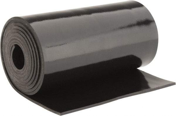 Made in USA - 1/8" Thick x 6" Wide x 5' Long Black Buna-N Rubber Roll - Stock Length, Plain Back, 50 Shore A Durometer, 2,500 psi Tensile Strength, -20°F to 170°F - Caliber Tooling