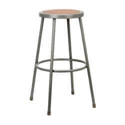 NPS - 30 Inch High, Stationary Fixed Height Stool - Hardboard Seat, Gray and Brown - Caliber Tooling