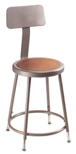 NPS - 24 to 32 Inch High, Stationary Adjustable Height Stool - Hardboard Seat, Gray and Brown - Caliber Tooling