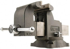 Wilton - 4" Jaw Width x 4" Jaw Opening Capacity, 2-3/4" Throat Depth, Bench & Pipe Combination Vise - 5/8 to 2" Pipe Capacity, Swivel Base, Bolt Down Attachment, Ductile Iron - Caliber Tooling