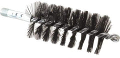 Schaefer Brush - 4-1/2" Brush Length, 2-1/4" Diam, Double Stem, Single Spiral Flue Brush - 7-1/2" Long, Tempered Steel Wire, 1/4" NPSM Male Connection - Caliber Tooling