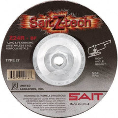 Sait - 24 Grit, 5" Wheel Diam, 1/4" Wheel Thickness, Type 27 Depressed Center Wheel - Zirconia Alumina, Resinoid Bond, R Hardness, 12,200 Max RPM, Compatible with Angle Grinder - Caliber Tooling