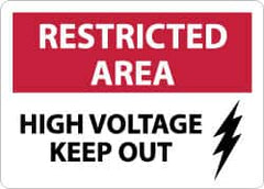 NMC - "Restricted Area - High Voltage - Keep Out", 10" Long x 14" Wide, Aluminum Safety Sign - Rectangle, 0.04" Thick, Use for Accident Prevention - Caliber Tooling