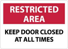 NMC - "Restricted Area - Keep Door Closed at All Times", 10" Long x 14" Wide, Aluminum Safety Sign - Rectangle, 0.04" Thick, Use for Security & Admittance - Caliber Tooling