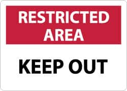 NMC - "Restricted Area - Keep Out", 10" Long x 14" Wide, Aluminum Safety Sign - Rectangle, 0.04" Thick, Use for Security & Admittance - Caliber Tooling