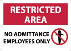 NMC - "Restricted Area - No Admittance - Employees Only", 10" Long x 14" Wide, Aluminum Safety Sign - Rectangle, 0.04" Thick, Use for Security & Admittance - Caliber Tooling