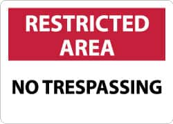 NMC - "Restricted Area - No Trespassing", 10" Long x 14" Wide, Aluminum Safety Sign - Rectangle, 0.04" Thick, Use for Security & Admittance - Caliber Tooling