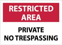 NMC - "Restricted Area - Private No Trespassing", 10" Long x 14" Wide, Aluminum Safety Sign - Rectangle, 0.04" Thick, Use for Security & Admittance - Caliber Tooling