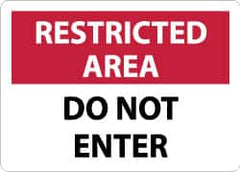 NMC - "Restricted Area - Do Not Enter", 10" Long x 14" Wide, Aluminum Safety Sign - Rectangle, 0.04" Thick, Use for Security & Admittance - Caliber Tooling