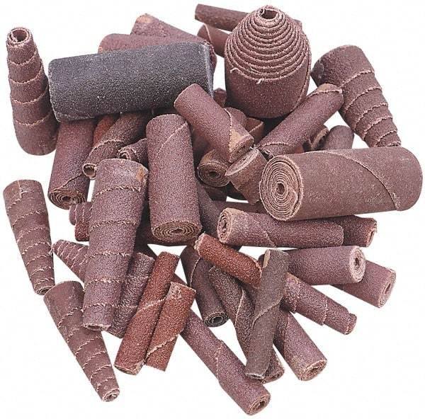 Merit Abrasives - 5/8" Max Roll Diam x 2" OAL, 80 Grit Aluminum Oxide Straight Cartridge Roll - 3/16" Pilot Hole Diam, Medium Grade - Caliber Tooling