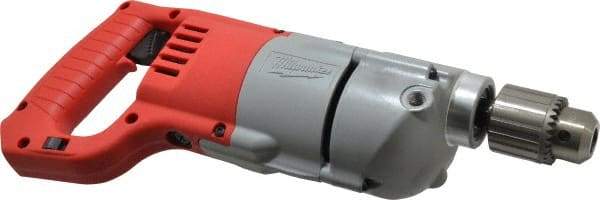 Milwaukee Tool - 1/2" Keyed Chuck, 600 RPM, D-Handle Electric Drill - 7 Amps, 120 Volts, Reversible, Includes Chuck Key with Holder & Side Handle - Caliber Tooling