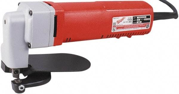 Milwaukee Tool - 4,000 SPM, 120 Volt, Angled Handle, Handheld Electric Shear - 16 Gauge (Steel) & 18 Gauge (Stainless Steel) Cutting Capacity - Caliber Tooling