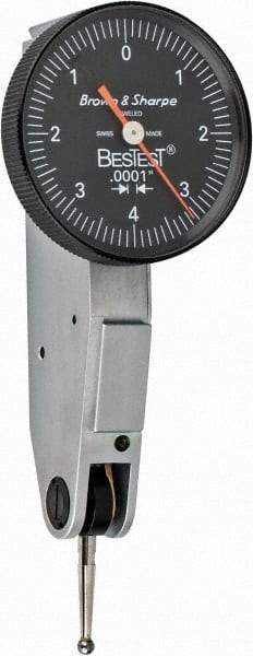 TESA Brown & Sharpe - 0.008 Inch Range, 0.0001 Inch Dial Graduation, Horizontal Dial Test Indicator - 1 Inch Black Dial, 0-4-0 Dial Reading - Caliber Tooling