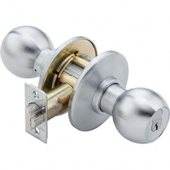 Knob Locksets; Type: Passage; None; Door Thickness: 1 3/4 - 2 1/8; Back Set: 2-3/4; Material: Brass; Finish/Coating: Satin Chrome; Antimicrobial Coated; Compatible Door Thickness: 1 3/4 - 2 1/8; Material: Brass; Design/Shape: Ball Knob; Additional Informa