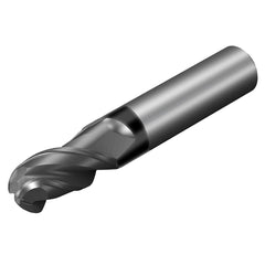 Ball End Mill: 0.375″ Dia, 1″ LOC, 3 Flute, Solid Carbide 2-1/2″ OAL, 3/8″ Shank Dia, 38 ° Helix, AlTiN Coated, Single End, Series CoroMill Dura