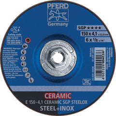 PFERD - Depressed-Center Wheels; Hole Thread Size: 5/8-11 ; Connector Type: Arbor ; Wheel Type Number: Type 27 ; Abrasive Material: Ceramic Oxide ; Maximum RPM: 10200.000 ; Grit: 24 - Exact Industrial Supply