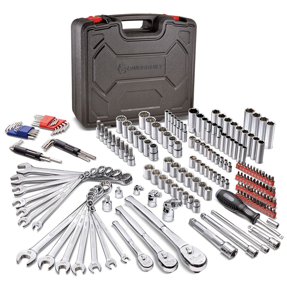 Powerbuilt - Combination Hand Tool Sets; Tool Type: Automotive ; Number of Pieces: 200.000 ; Torx Size: (14) T6 to T60 ; Kit Style: Mechanic's ; Hex Size (Inch): .050, 1/16, 5/64, 3/32, 7/64, 1/8, 9/64, 5/32, 3/16, 7/32, 1/4 ; Hex Size (mm): 1.27, 1.5, 2 - Exact Industrial Supply