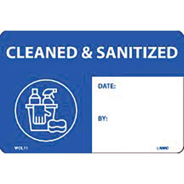 NMC - Safety & Facility Labels; Message Type: COVID-19; Safety ; Header: None ; Legend: Cleaned & Sanitized Date: By: ; Graphic: Message & Graphic ; Material Type: Vinyl; Vinyl ; Language: English - Exact Industrial Supply