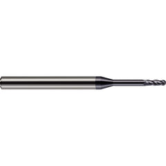 Ball End Mill: 0.065″ Dia, 0.195″ LOC, 4 Flute, Solid Carbide 1-1/2″ OAL, 1/8″ Shank Dia, 30 ° Helix, AlTiN Coated, Single End