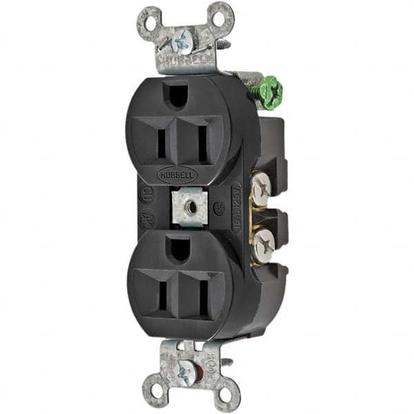 Hubbell Wiring Device-Kellems - 125V 15A NEMA 5-15R Industrial Grade Black Straight Blade Duplex Receptacle - Caliber Tooling