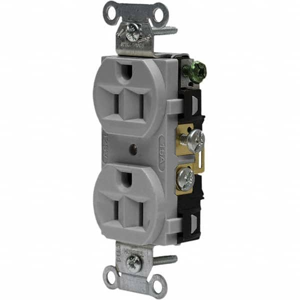 Hubbell Wiring Device-Kellems - 125V 15A NEMA 5-15R Commercial Grade Gray Straight Blade Duplex Receptacle - Caliber Tooling