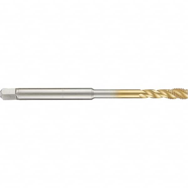 Guhring - 10-32 UNF 3 Flute 2B Modified Bottoming Spiral Flute Tap - High Speed Steel, TiN Finish, 4" OAL, Right Hand Flute, Right Hand Thread, H3/H4, Series 4284 - Caliber Tooling