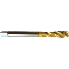 Guhring - 1/2-13 UNC 3 Flute 2BX Modified Bottoming Spiral Flute Tap - High Speed Steel, TiN Finish, 4.3307" OAL, Right Hand Flute, Right Hand Thread, H6/H7, Series 4392 - Caliber Tooling