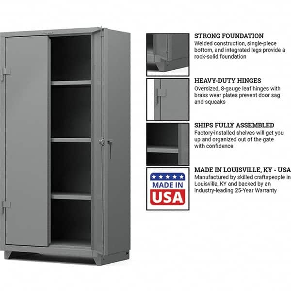 Strong Hold - 3 Shelf Locking Storage Cabinet - Steel, 36" Wide x 24" Deep x 75" High, Medium Gray - Caliber Tooling