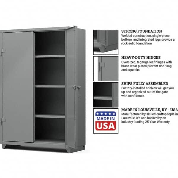 Strong Hold - 3 Shelf Locking Storage Cabinet - Steel, 48" Wide x 24" Deep x 75" High, Medium Gray - Caliber Tooling