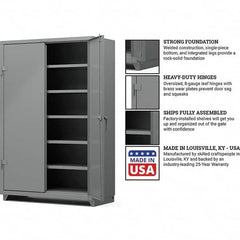 Strong Hold - 5 Shelf Locking Storage Cabinet - Steel, 48" Wide x 24" Deep x 75" High, Medium Gray - Caliber Tooling