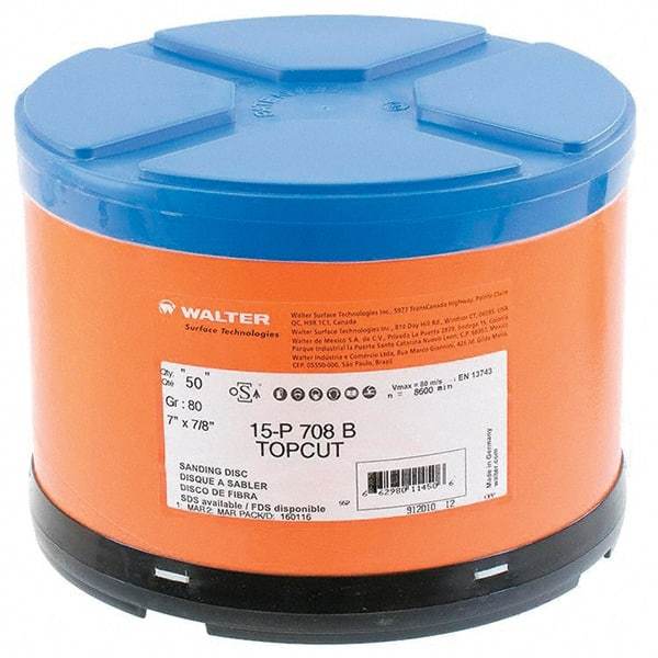 WALTER Surface Technologies - 7" Diam 7/8" Hole 80 Grit Fiber Disc - Zirconia Alumina - Caliber Tooling