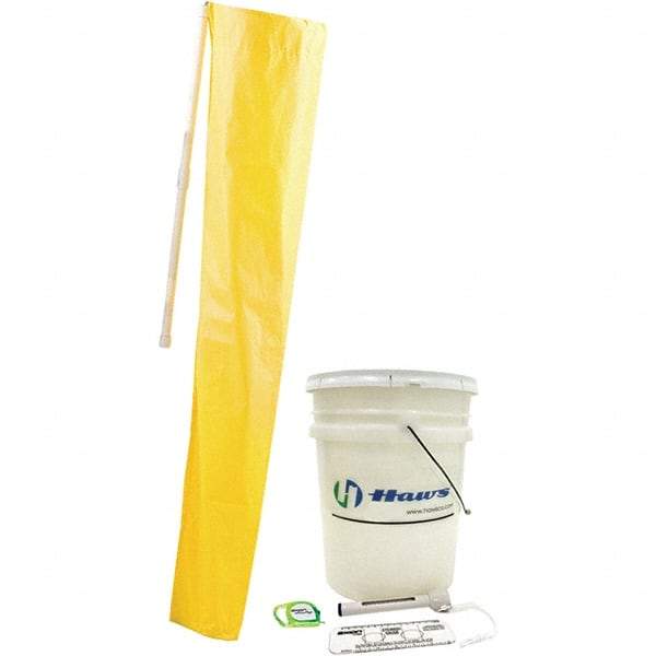 Haws - 12" Long x 12" Wide x 78" High, Plumbed Wash Station Compliance Test Kit - Includes 5 Gal Bucket, Shower Sock, Water Pole, Eyewash Gauge, Tape Measure, Thermometer - Caliber Tooling