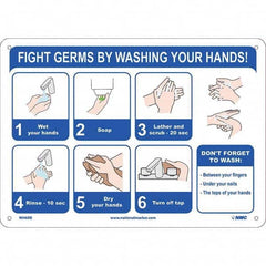 NMC - "Fight Germs By Washing Your Hands!", 14" Wide x 10" High, Rigid Plastic Safety Sign - Caliber Tooling