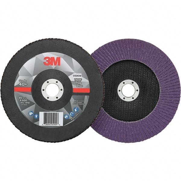 3M - 7" Disc Diam, 7/8" Center Hole, Type 27 Ceramic Flap Disc - 8,600 Max RPM, Fiberglass Backing, Arbor Attaching System, Coated - Caliber Tooling