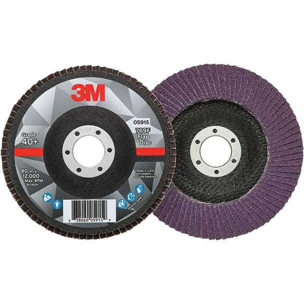 3M - 5" Disc Diam, 7/8" Center Hole, Type 27 Ceramic Flap Disc - 12,000 Max RPM, Fiberglass Backing, Arbor Attaching System, Coated - Caliber Tooling