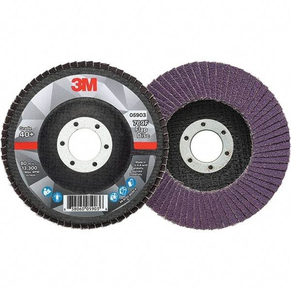 3M - 4-1/2" Disc Diam, 7/8" Center Hole, Type 27 Ceramic Flap Disc - 13,300 Max RPM, Fiberglass Backing, Arbor Attaching System, Coated - Caliber Tooling